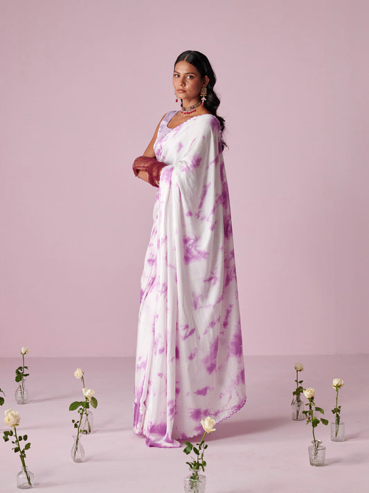 Lavender Saranya Abstract Satin Saree (Made on Order)