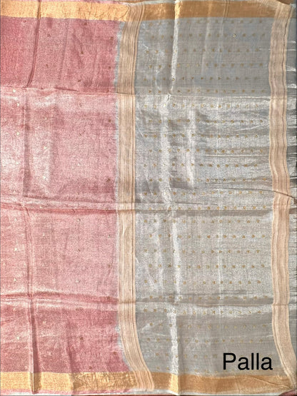 Dusky Pink-Silver Pure Tissue Silk Saree