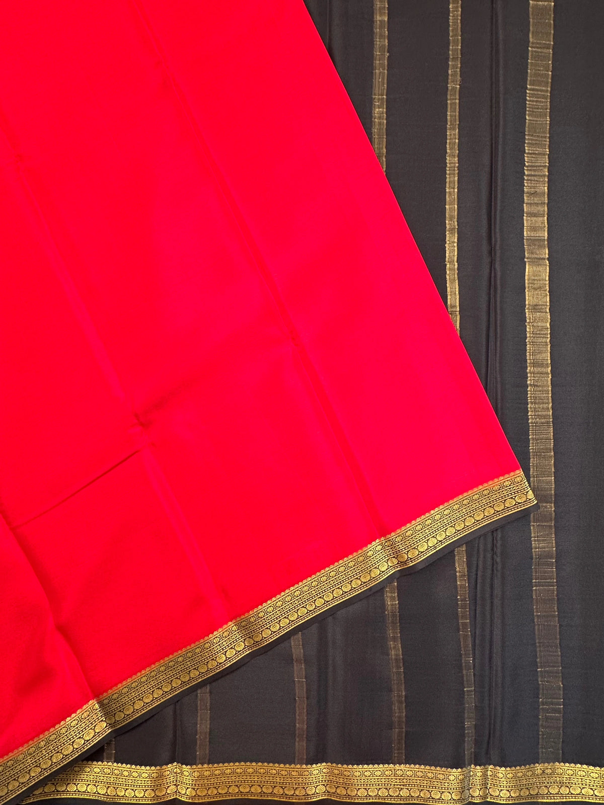 Red-Black Mysore Crepe Saree