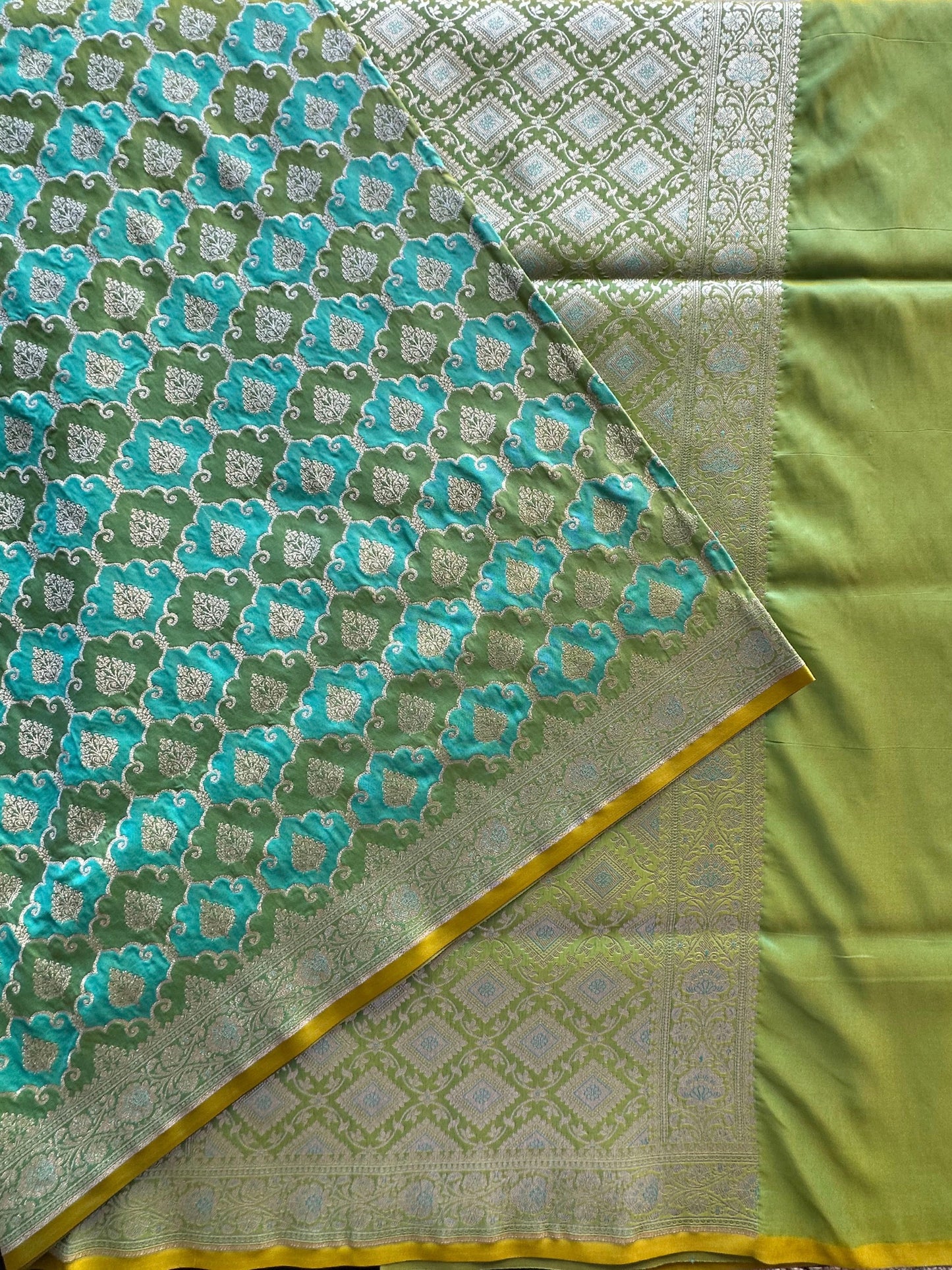 Sea Green-P.Green Banarasi Rangkaat Blended Silk Saree