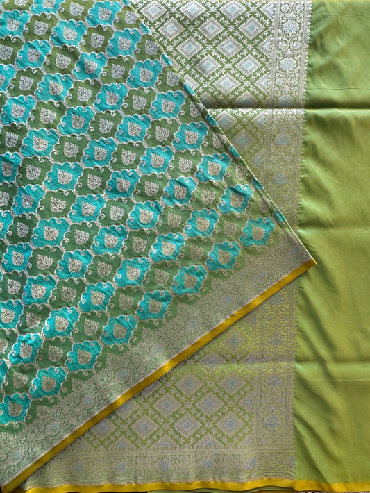 Sea Green-P.Green Banarasi Rangkaat Blended Silk Saree