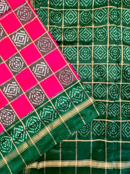 Rani- Bottle Green Patola Pure Silk Saree