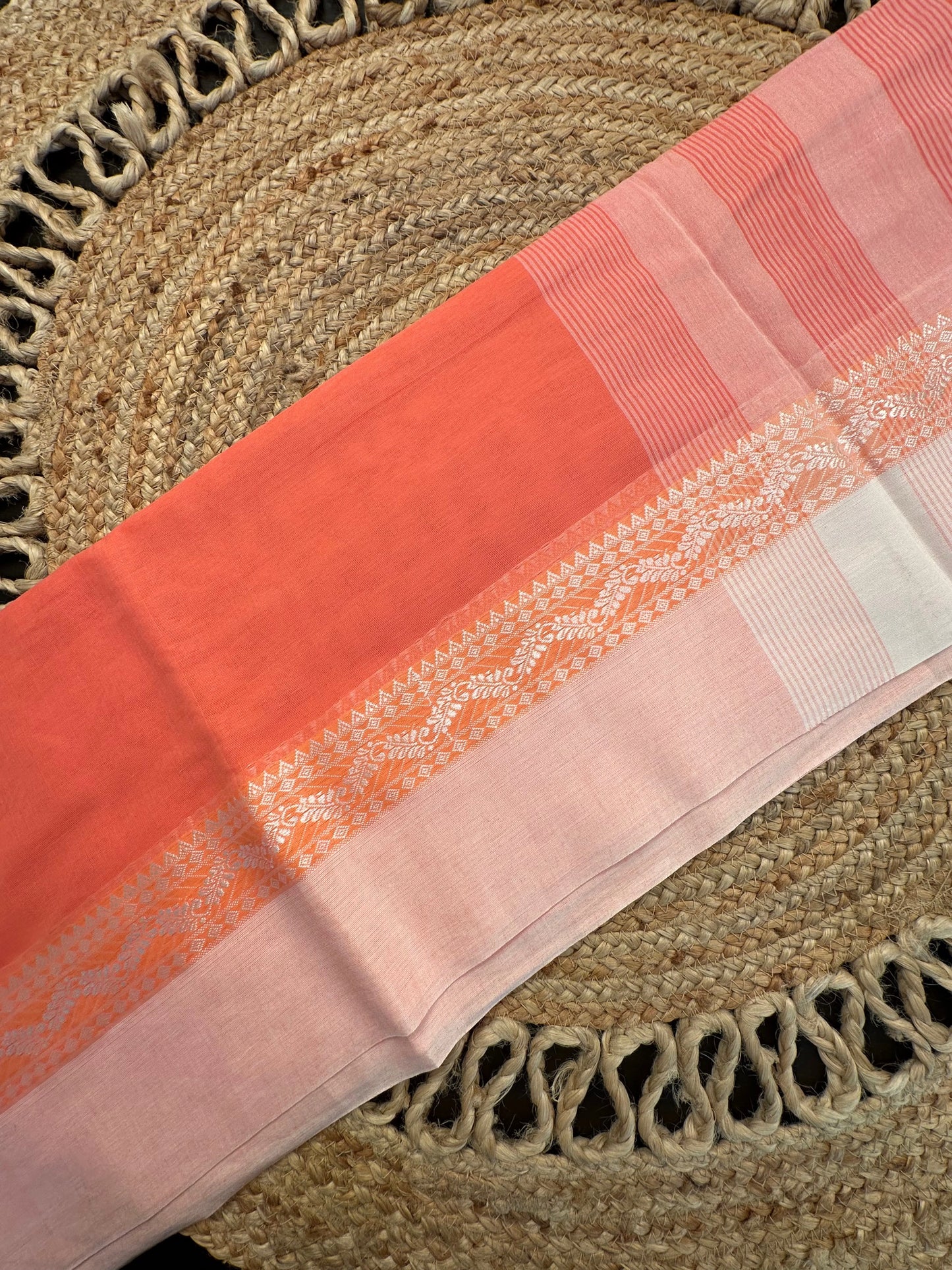 Peach Piku Bengal Cotton Saree