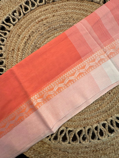 Peach Piku Bengal Cotton Saree