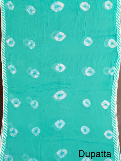 Sea Green Leheriya Jaipuri Cotton Unstitched 3-Piece Suit