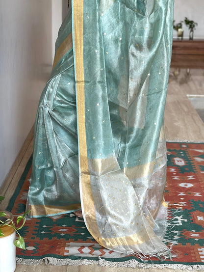 Sea Green -Silver Pure Tissue Silk Saree