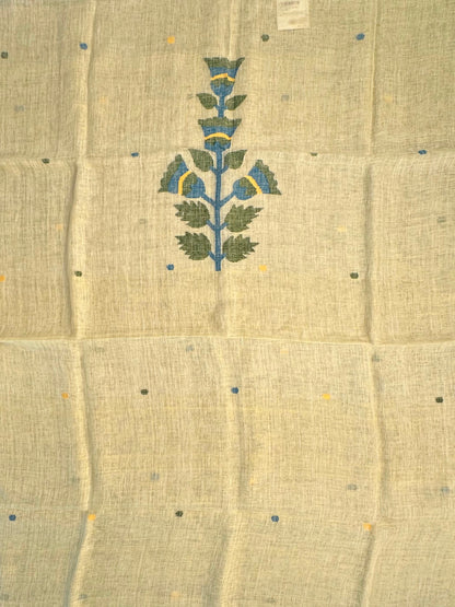 Pale Yellow Linen Dhakai 2 Piece Kurta Dupatta Unstitched Set