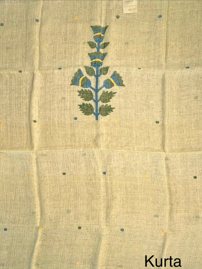 Pale Yellow Linen Dhakai 2 Piece Kurta Dupatta Unstitched Set