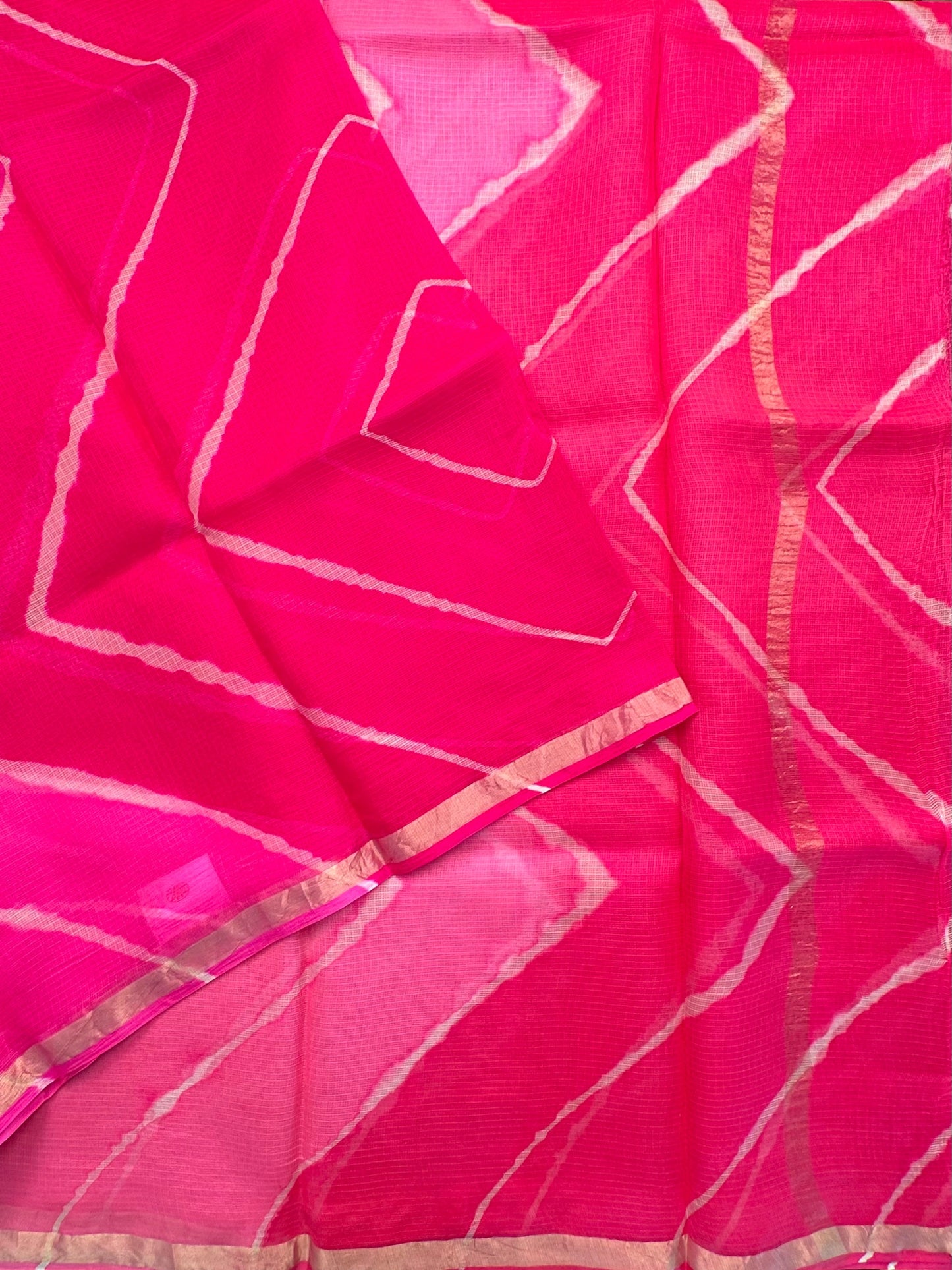 Pink-Rani Leheriya Kota Doria Pure Silk Saree