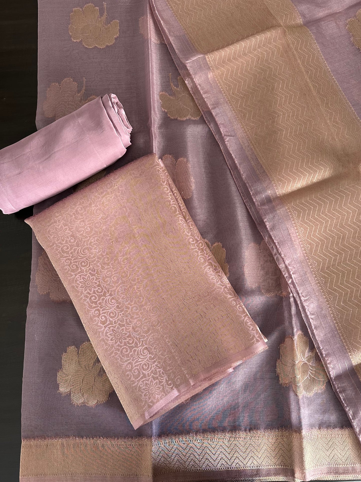 Banarasi Brocade Woven Unstitched Suit Fabric With Organza Dupatta