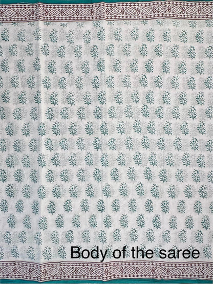 Off White Hand Block Print Pure Cotton Saree
