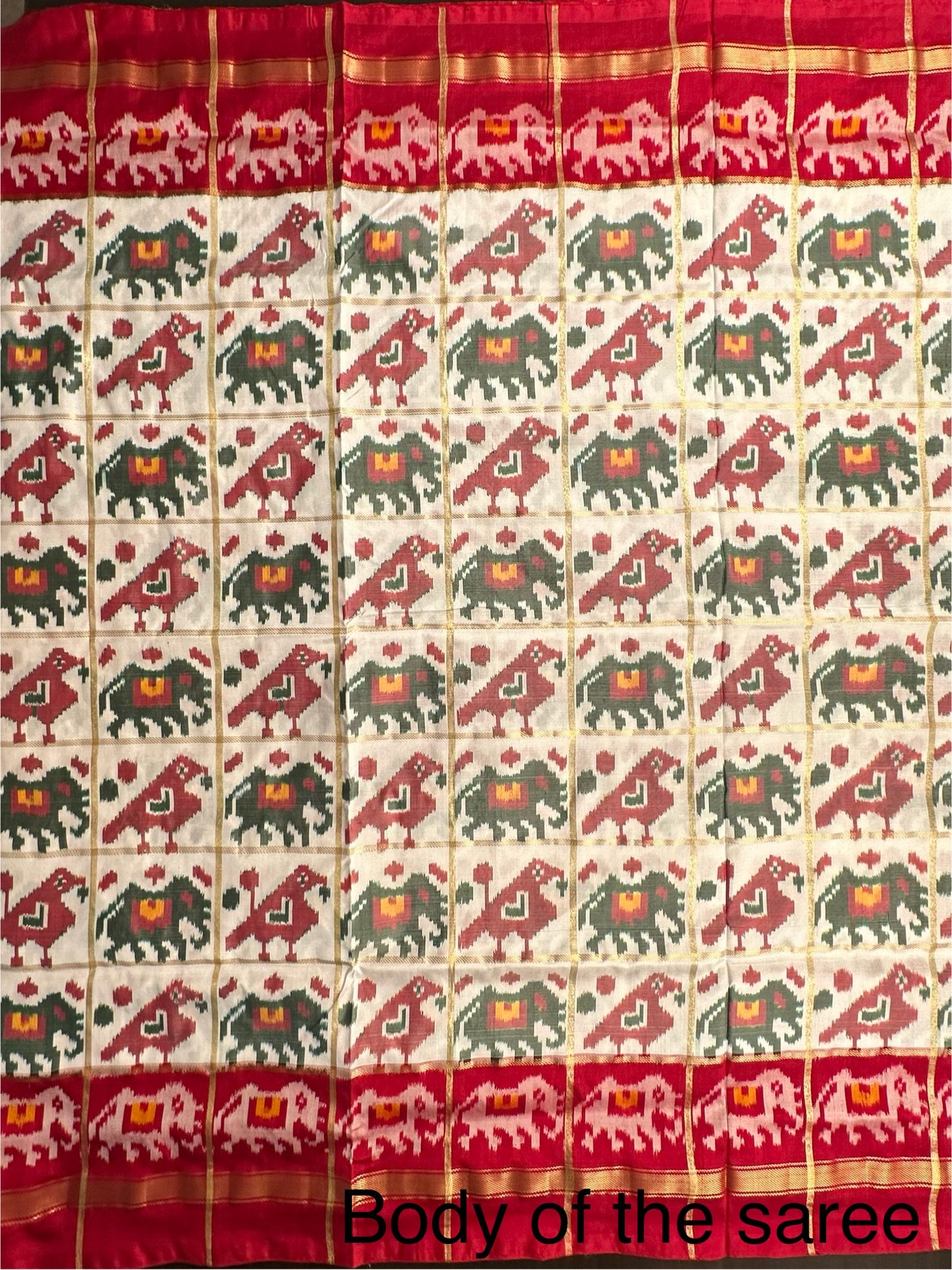 Off White-Maroon Patola Pure Silk Saree