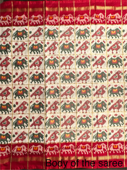 Off White-Maroon Patola Pure Silk Saree