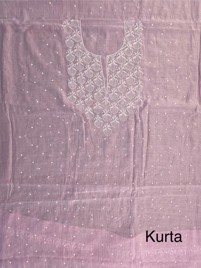 Pink Chanderi Chikankari 3-Piece Unstitched Suit with Katdana Work