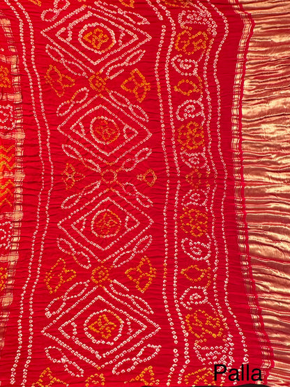 Mustard-Red Gharchola Bandhej Gajji Silk Saree