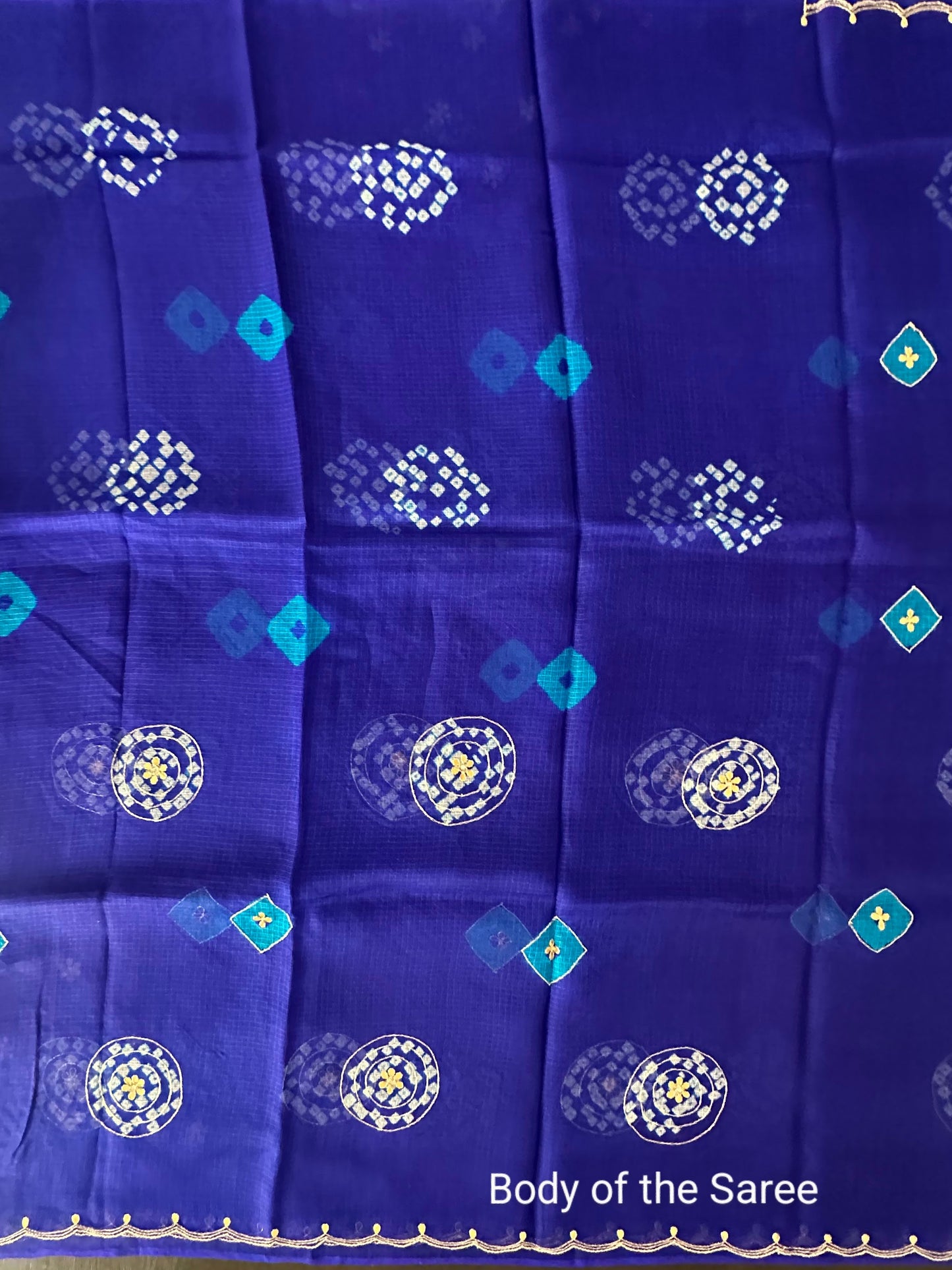 Kota Doria Pure Silk Saree with Aari Scallops