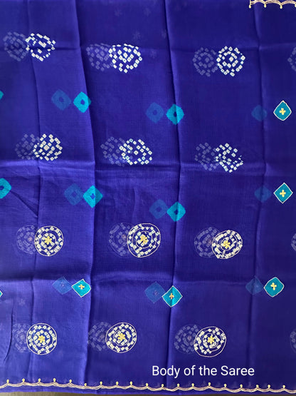 Kota Doria Pure Silk Saree with Aari Scallops