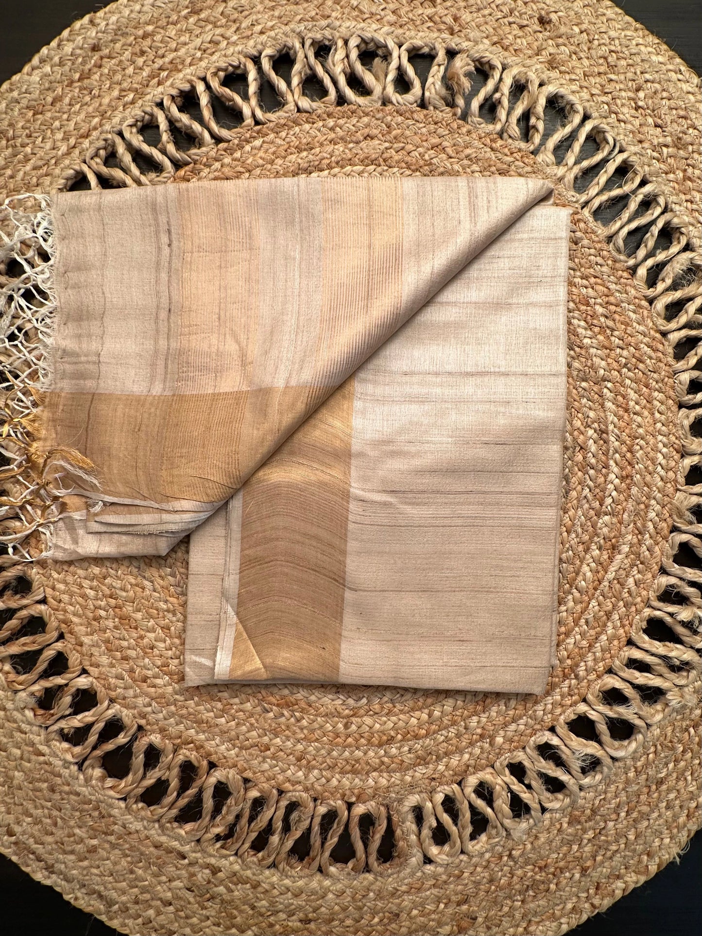 Beige Handloom Tussar Silk Saree