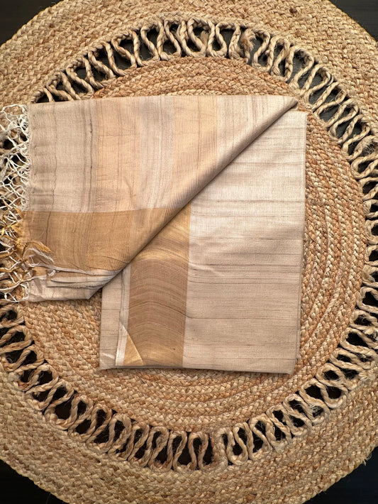Beige Handloom Tussar Silk Saree