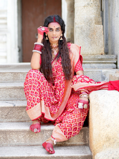 Maroon Gharchola Bandhej Pure Georgette Saree