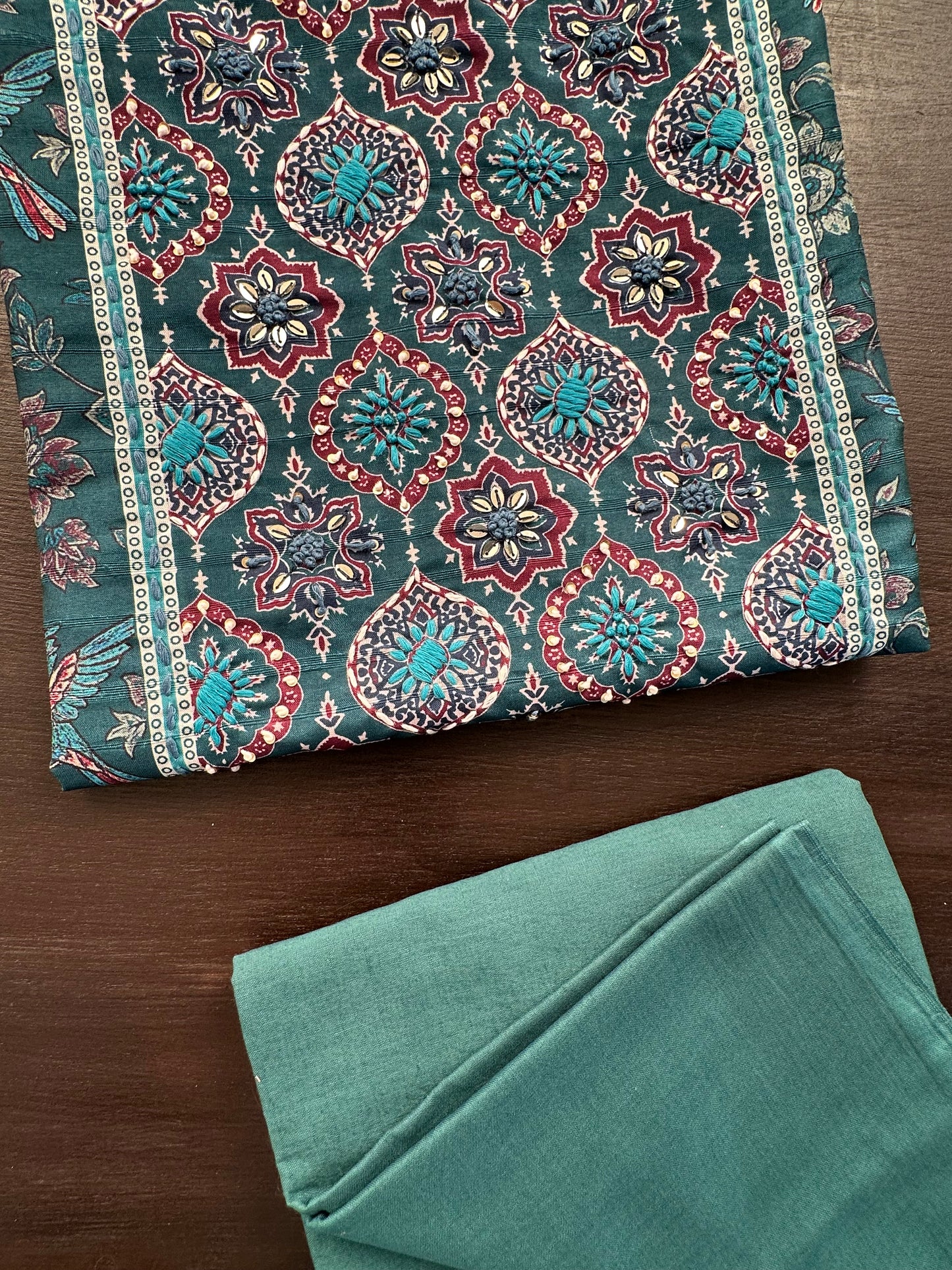 Rama Green Fancy Cotton 3-Piece Suit