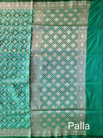 Sea Green Banarasi Rangkaat Blended Silk Saree