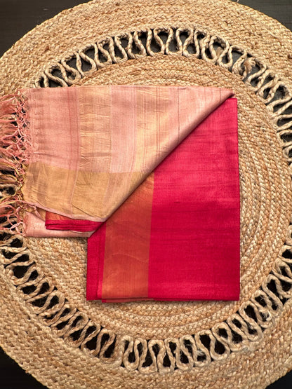 Red-Peach Handloom Tussar Silk Saree