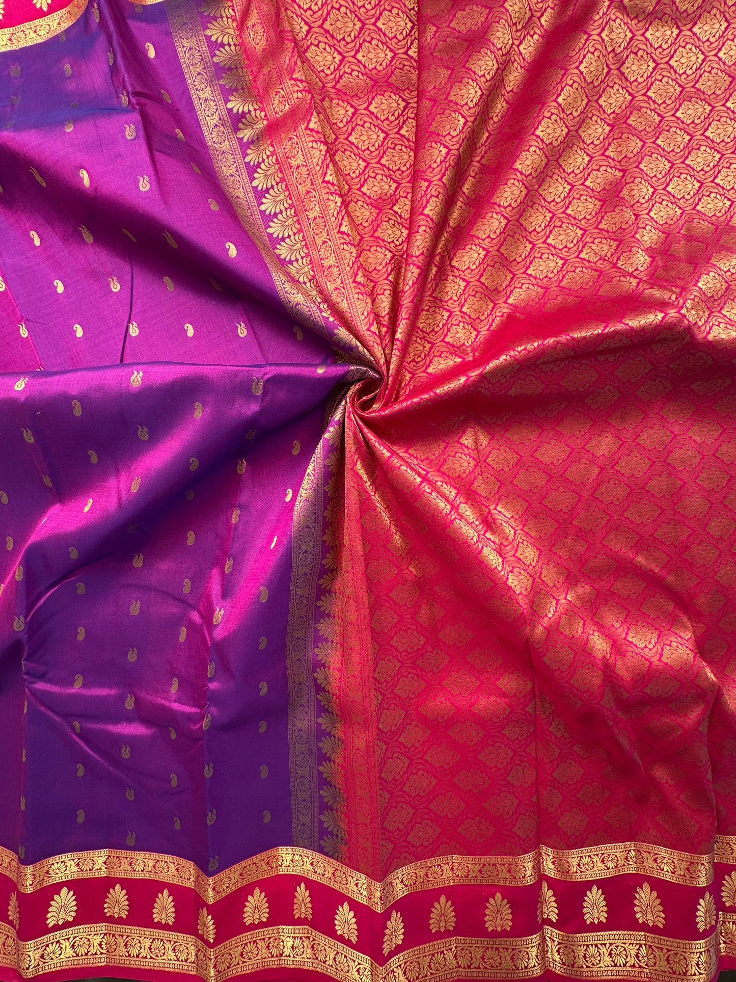 Purple Pondicherry Handloom Pure Silk Saree