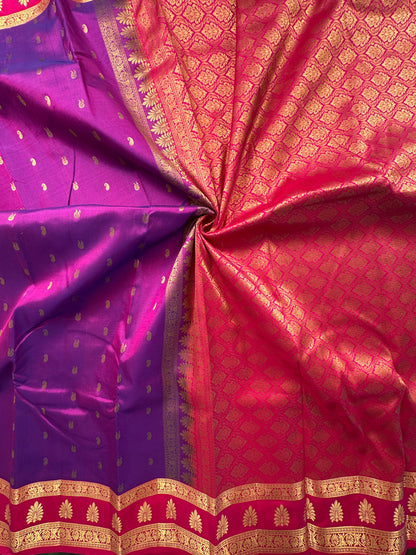 Purple Pondicherry Handloom Pure Silk Saree