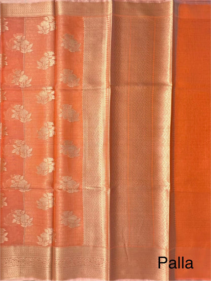 Orange Arvita Kota Doria Fancy Cotton Saree