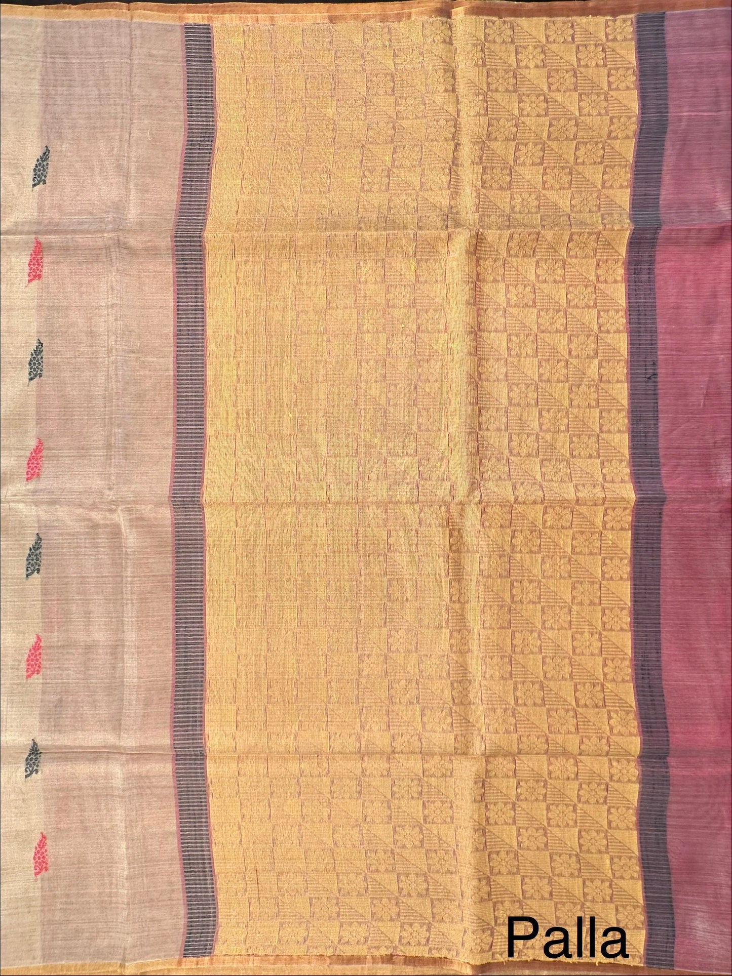 Golden-Pinkish Red Pure Tissue Silk Saree