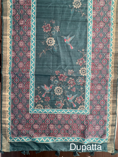 Rama Green Fancy Cotton 3-Piece Suit