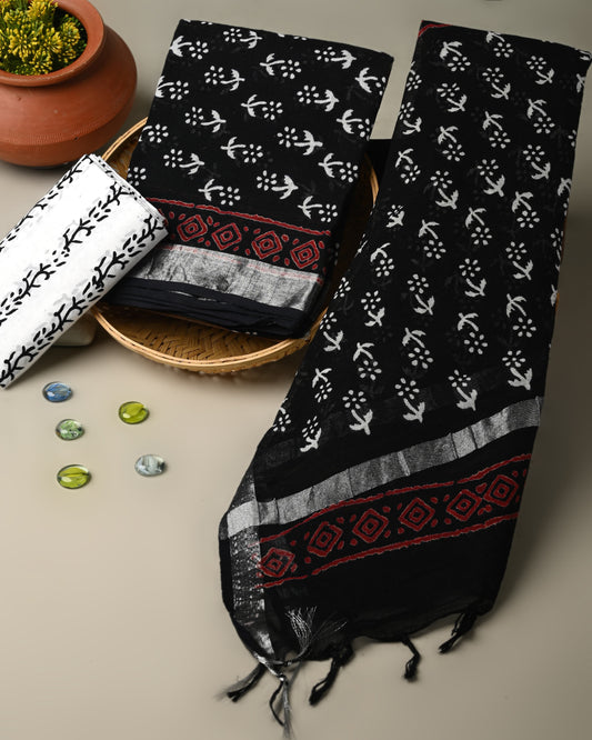 Black Linen Printed Suit