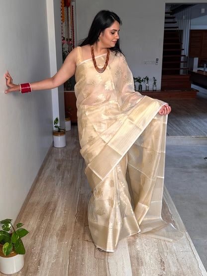 Beige Arvita Kota Doria Fancy Cotton Saree
