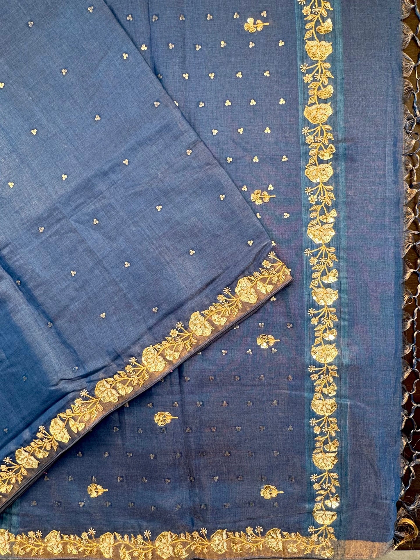 Blue Tussar-Tissue Silk Saree with HandWork
