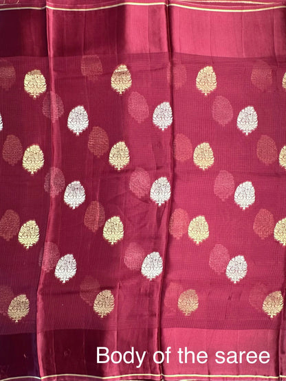 Maroon Manika Kota Doria Art Silk Saree