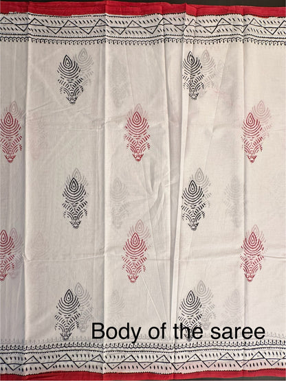 White Pure Cotton Saree