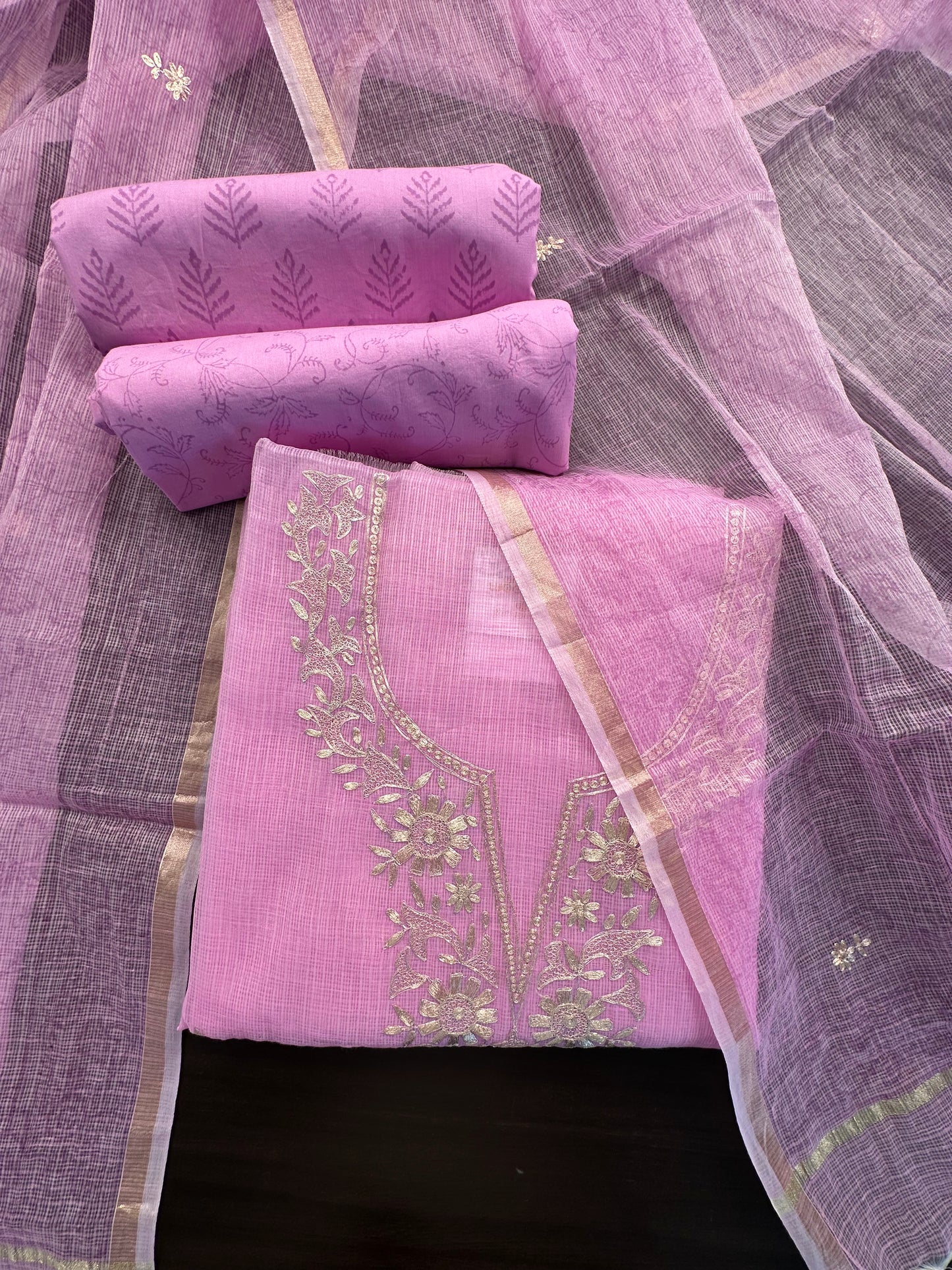 Mauve 4-Piece Kota Doria Cotton Unstitched Suit