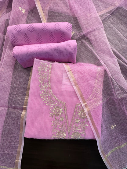 Mauve 4-Piece Kota Doria Cotton Unstitched Suit