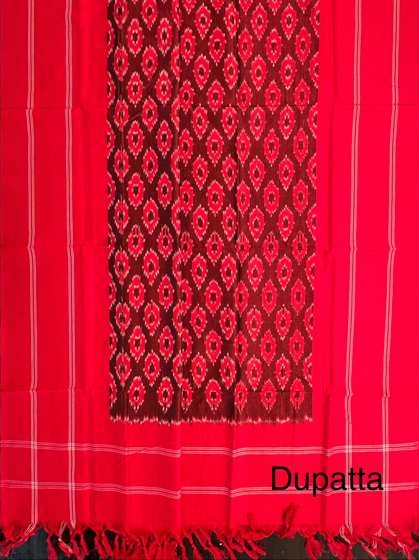 Red Ikkat Cotton Unstitched 3-Piece Suit