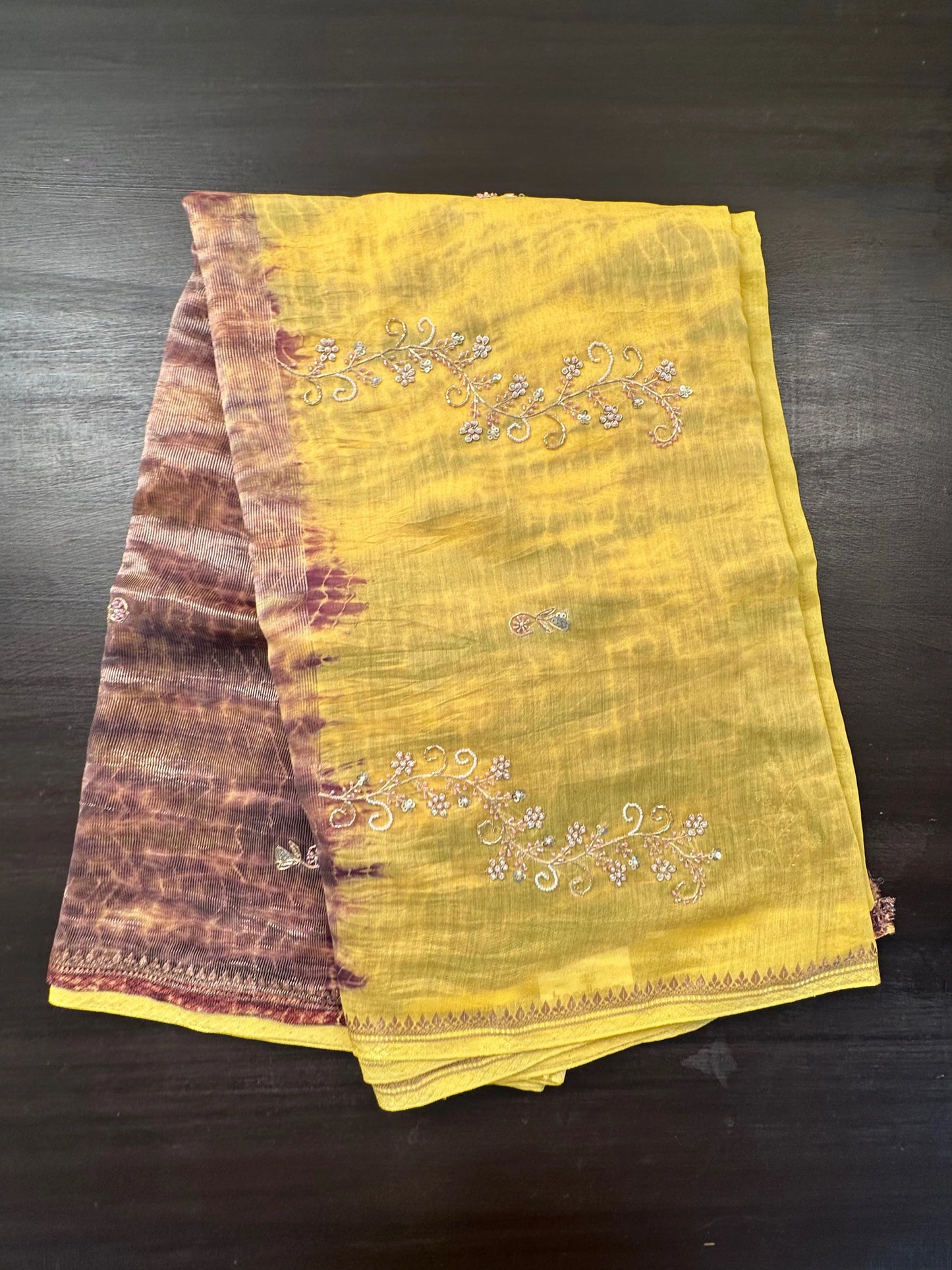 Yellow Chanderi Saree With Hand Work