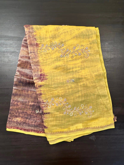 Yellow Chanderi Saree With Hand Work