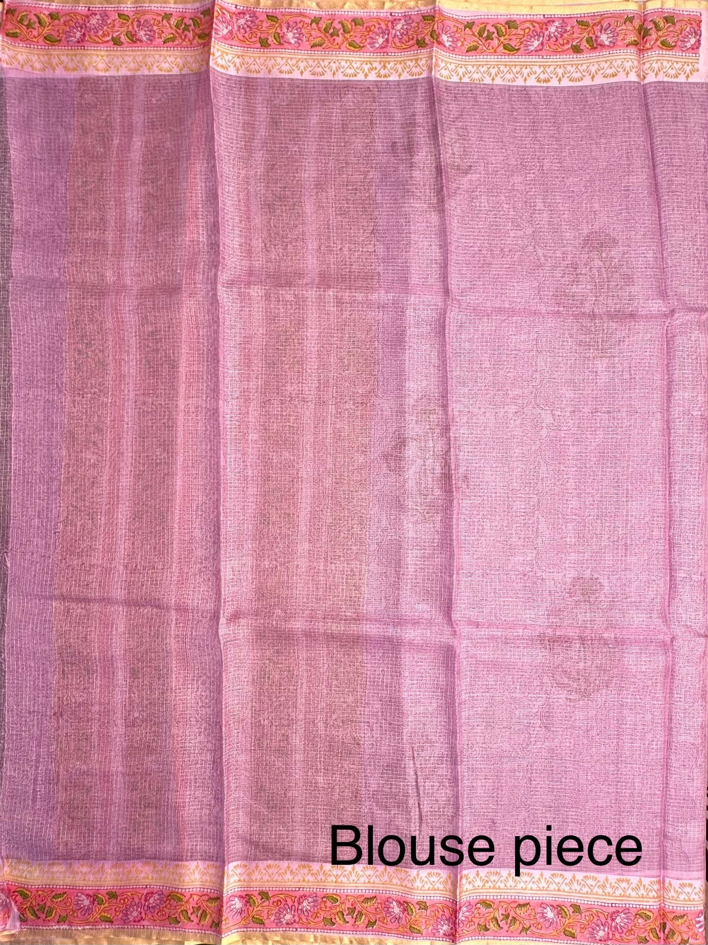 Mauve Hand Block-Print Pure Kota Doria Silk Saree