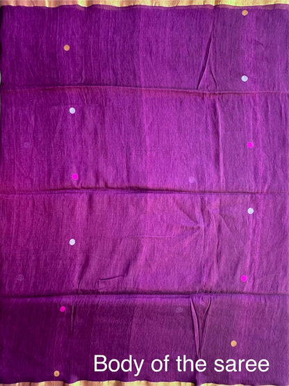 Wine Fancy Cotton Tissue Saree ( Linen Texture)