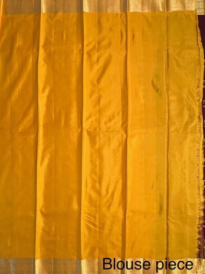 Pink-Mustard Pondicherry Pure Silk Saree
