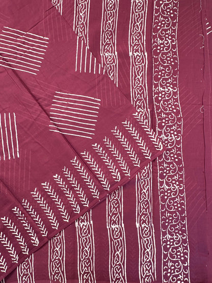 Magenta Bagru Hand Block Print Pure Cotton Saree