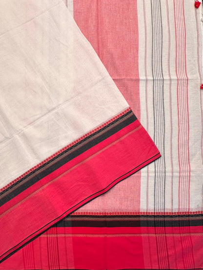 Off White-Red Piyali Bengal Cotton Saree