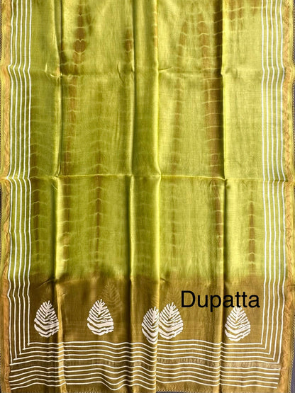 Beige-Mehendi Green Akanksha Chanderi 3-Piece Unstitched Suit