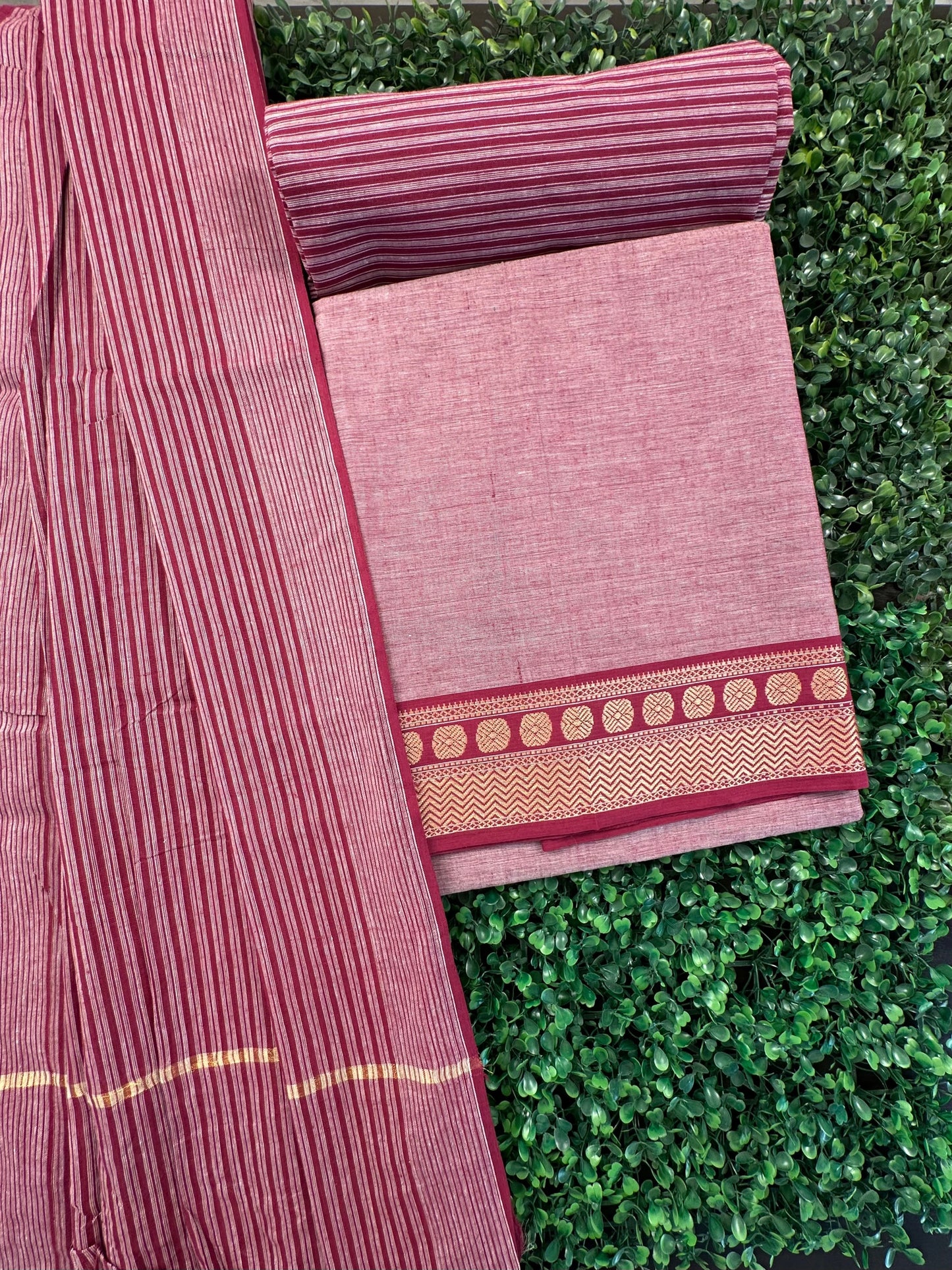 Mauve Dharwad South Cotton 3-Piece Suit