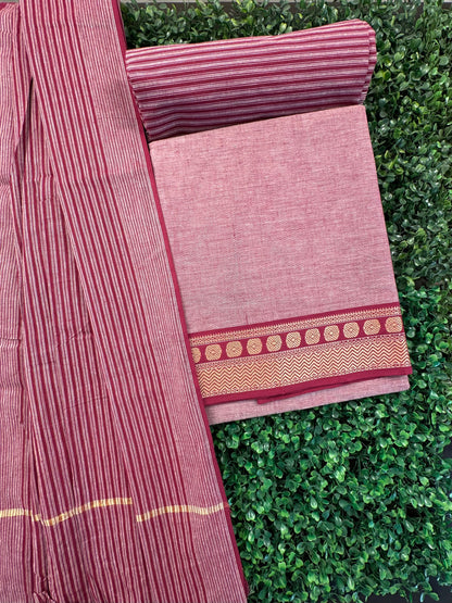 Mauve Dharwad South Cotton 3-Piece Suit